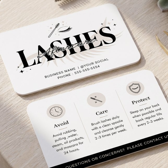 Cartes De Visite Guide de soins après-cils Luxe Neutral Glam (Créateur téléchargé)