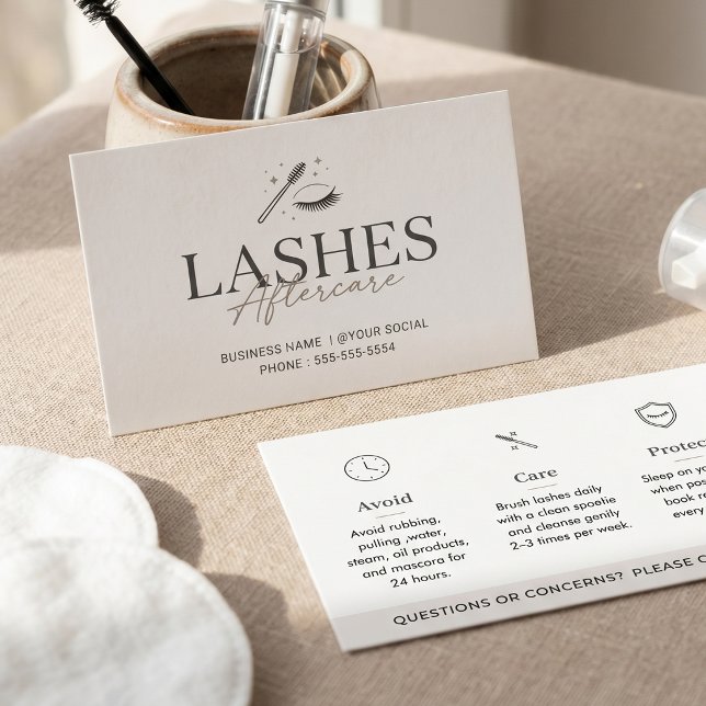 Cartes De Visite Guide de soins après-cils neutre et minimal (Créateur téléchargé)