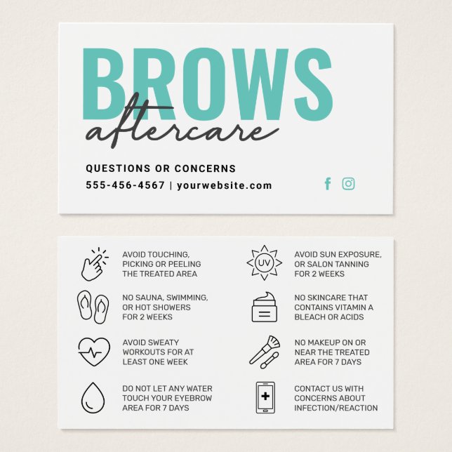 Cartes De Visite Guide de soins après sourcils moderne sarcelle fra (Devant & derrière)