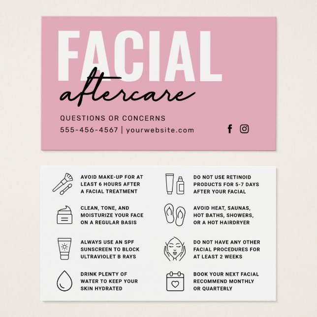 Cartes De Visite Guide de soins après un traitement facial moderne  (Devant & derrière)