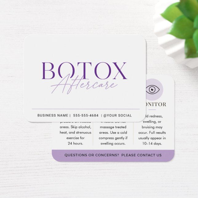 Cartes De Visite Guide de soins minimaux après Botox Violet (Bureau)