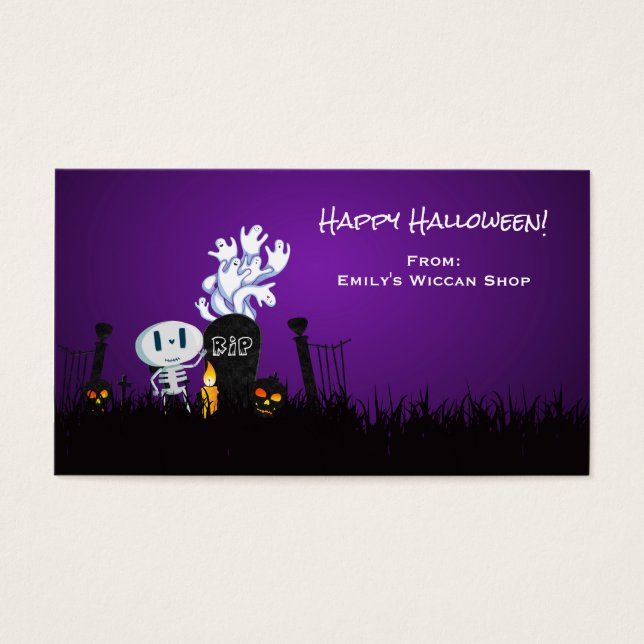 Cartes De Visite Halloween Graveyard Éffrayant Cute Skeleton & Ghos (Devant)