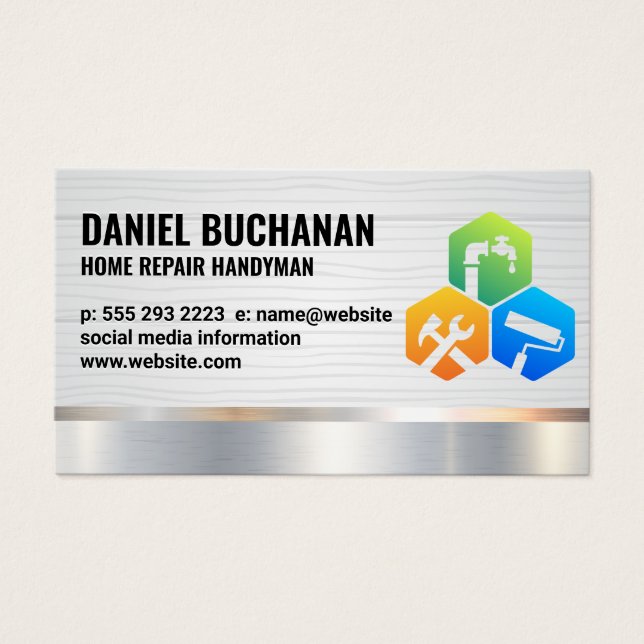 Cartes De Visite Handyman | Bois métallique | Services à la maison (Devant)