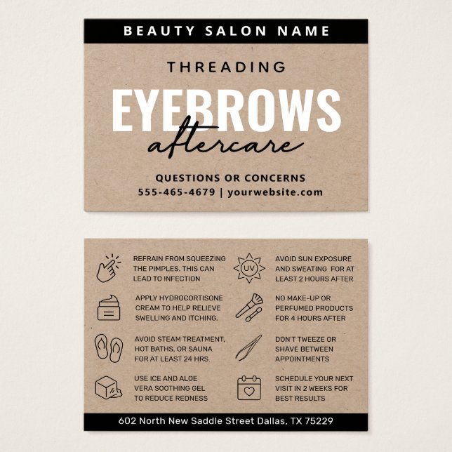 Cartes De Visite Haut de gamme Eyebrow Threading de luxe d'artisana (Devant & derrière)