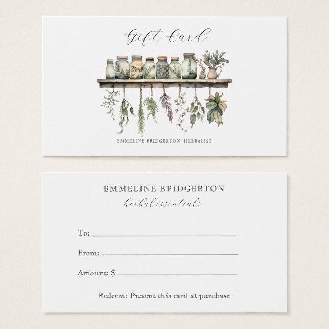 Cartes De Visite Herbalist Gift Certificate (Devant & derrière)