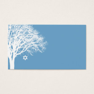 Cartes De Visite Hiver Chêne Bleu Blanc Bat mitzvah