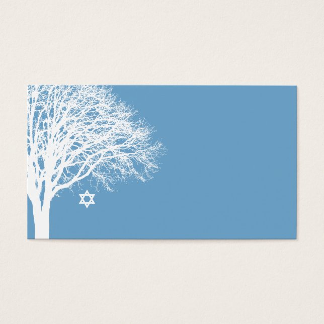 Cartes De Visite Hiver Chêne Bleu Blanc Bat mitzvah (Devant)