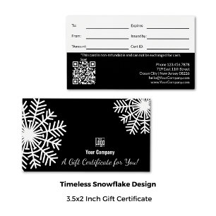 Cartes De Visite Hiver Snowflake Black & White Certificat cadeau