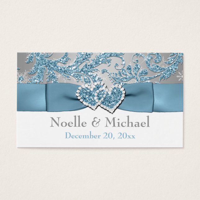 Cartes De Visite Hiver Wonderland, Coeurs joints Mariage Favor bali (Devant)