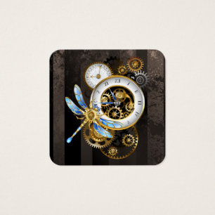 Cartes De Visite Horloge à vapeur avec libellule mécanique