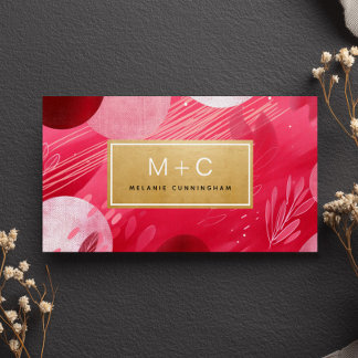 Cartes De Visite Hot Pink Gold Abstract Monogram Business Cards