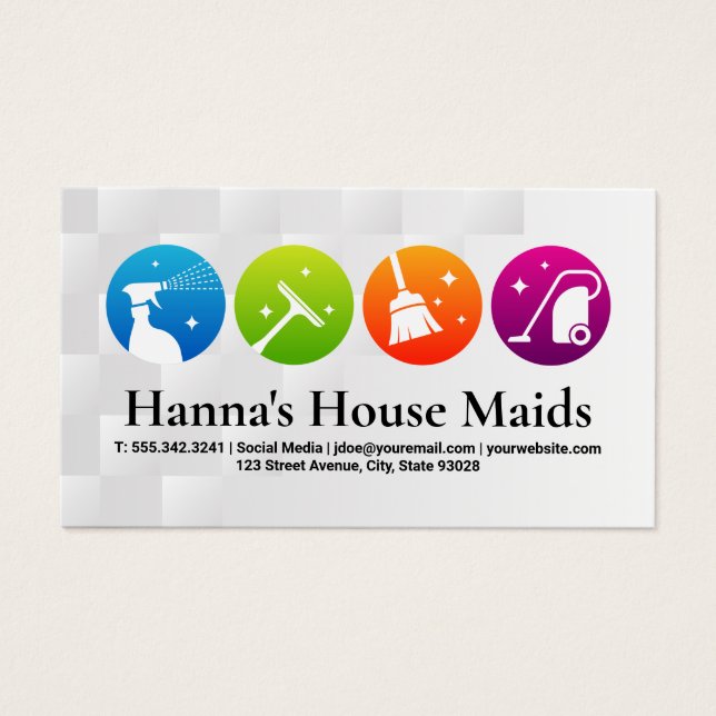 Cartes De Visite Icônes des services de nettoyage | Maid (Devant)
