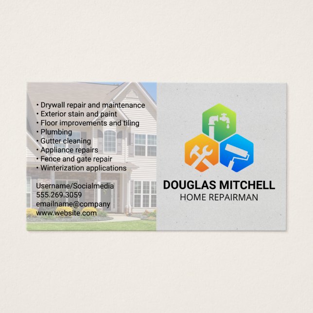 Cartes De Visite Icônes du service de réparation à domicile (Devant)