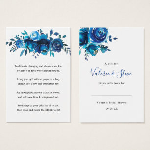 Cartes De Visite Indigo Blue Floral No Wrap Douche tag cadeau