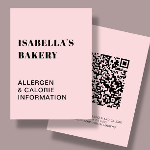 Cartes De Visite Information sur les calories d'allergie alimentair