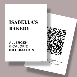 Cartes De Visite Information sur les calories des allergies aliment