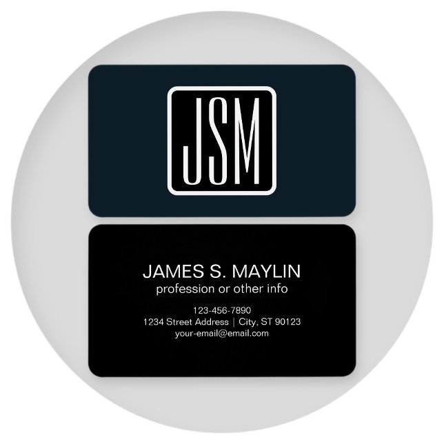 Cartes De Visite Initiales Monogrammées Modernes | Noir & Blanc (Créateur téléchargé)