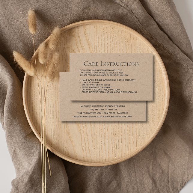 Cartes De Visite Instructions de lavage modifiables emballage de vê (Créateur téléchargé)