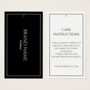 Cartes De Visite Instructions de soins simples en noir et blanc Mot