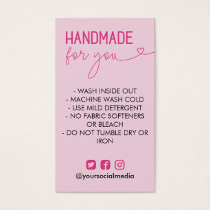 Cartes De Visite Instructions pour le lavage à la main rose médias 