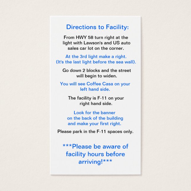 Cartes De Visite Instructions pour l'installation à Okinawa (Devant)