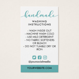 Cartes De Visite Instructions turquoises pour le lavage artisanal m