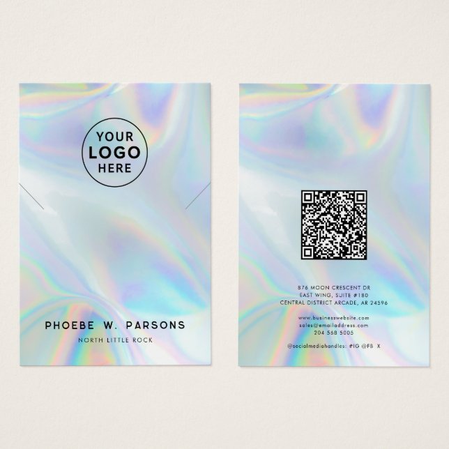 Cartes De Visite Iridescente moderne QR Code Collier bijoux (Devant & derrière)