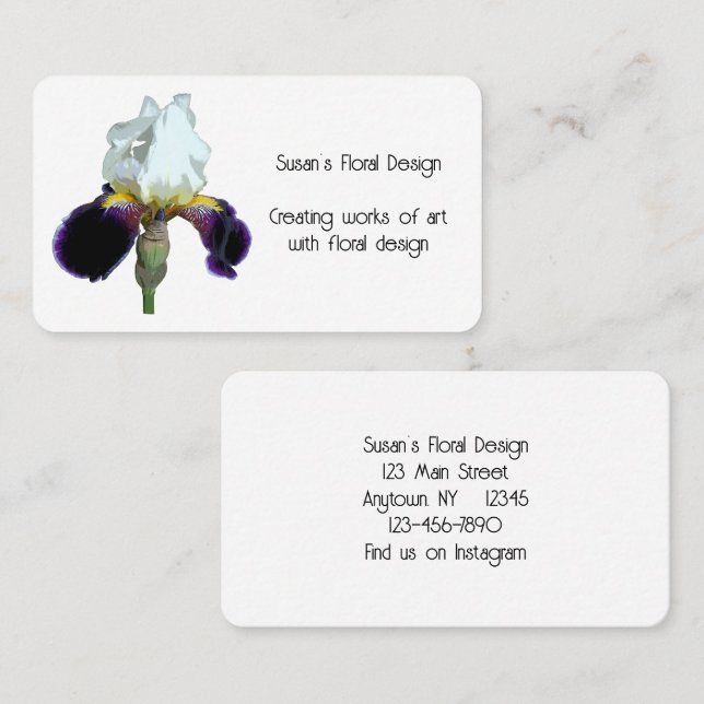 Cartes de visite Iris Violet et Blanc (Devant / Derrière)