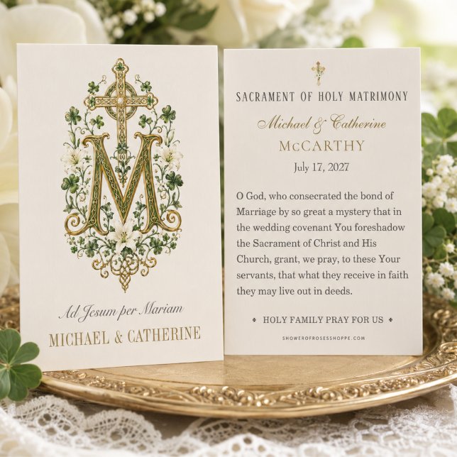 Cartes De Visite Irish Catholic Monogramme Marial Mariage Shamrocks (Créateur téléchargé)