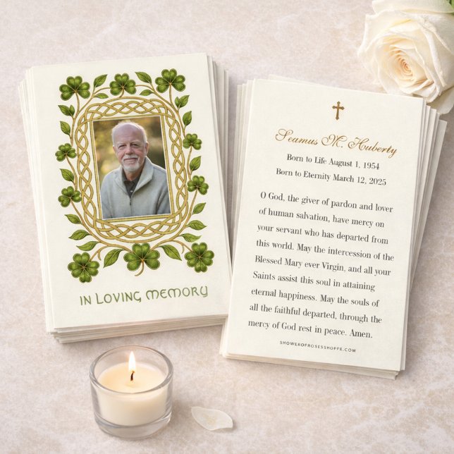Cartes De Visite Irish Shamrock Gold Funeral Memorial Prayer Card (Créateur téléchargé)