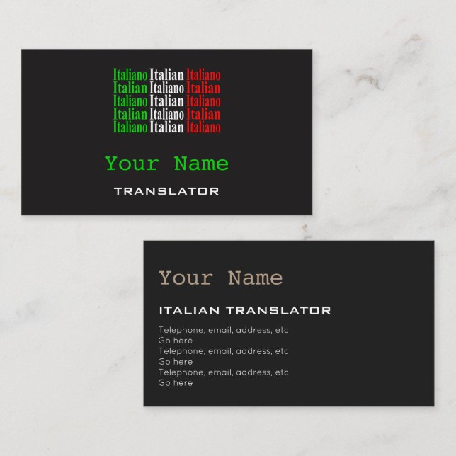Cartes de visite italiens de traducteur ou (Devant / Derrière)