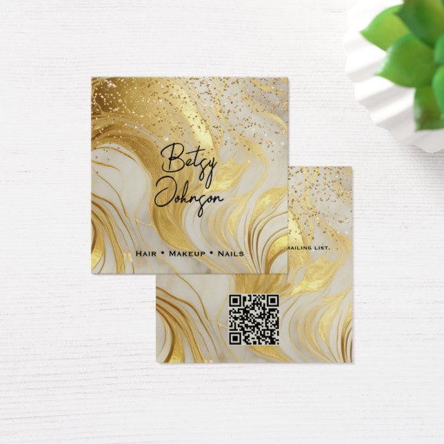 Cartes De Visite Ivory Marble and Gold Glitter Salon Business Card (Bureau)