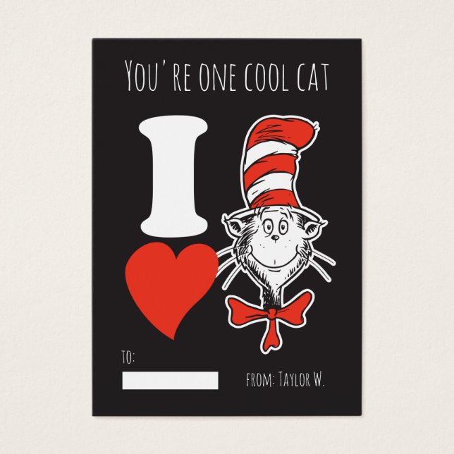 Cartes De Visite J'adore le Chat dans le Chapeau (Devant)