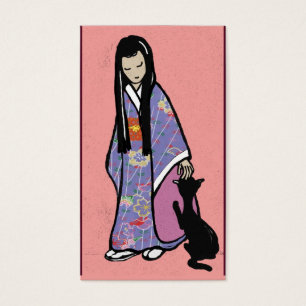Cartes De Visite Japonaise fille et chat