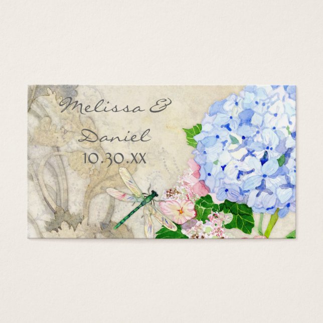 Cartes De Visite Jardin anglais, bleu et rose Hydrangeas aquarelle (Devant)