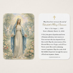 Cartes De Visite Jardin céleste de Marie Sympathie Mémorial Prière