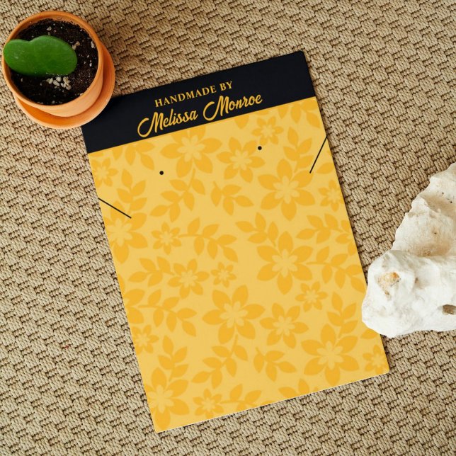 Cartes De Visite Jaune Fleurs Script Collier Bijoux Display (Créateur téléchargé)
