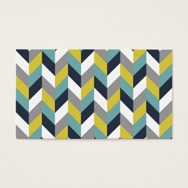 Cartes De Visite Jaune Gris Vert Bleu Marine Herringbone Chevron (Devant)