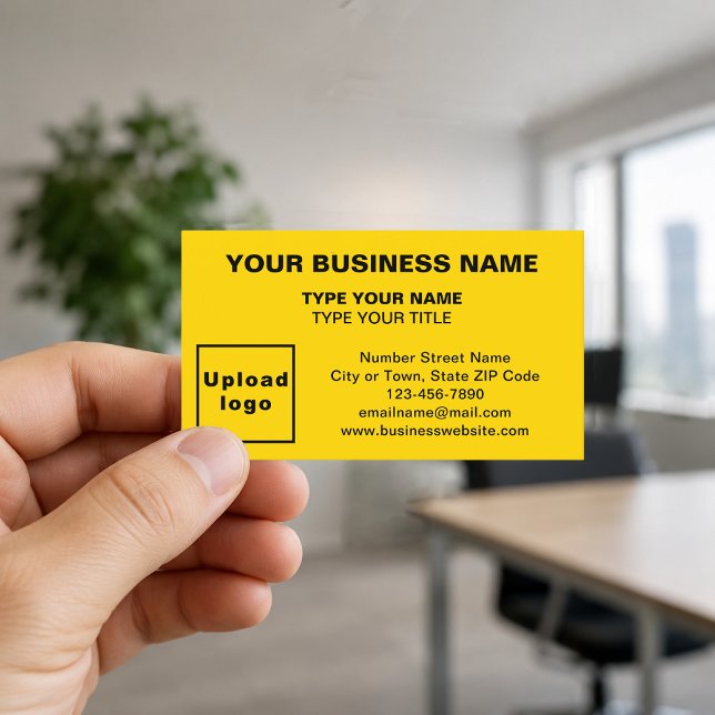 Cartes de visite jaunes alignées au centre (Front of the business card)
