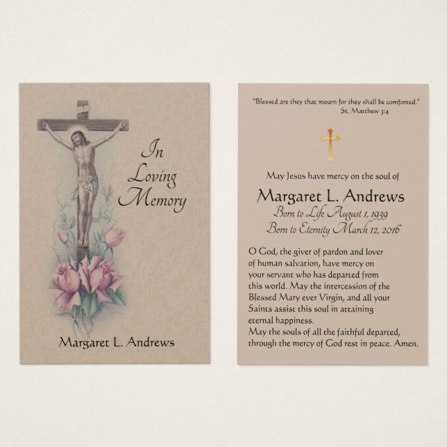 Cartes De Visite Jésus catholique Sympathie de funérailles prière C (Devant & derrière)