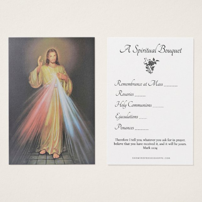 Cartes De Visite Jésus Divin Miséricorde Spirituelle Bouquet Prière (Devant & derrière)
