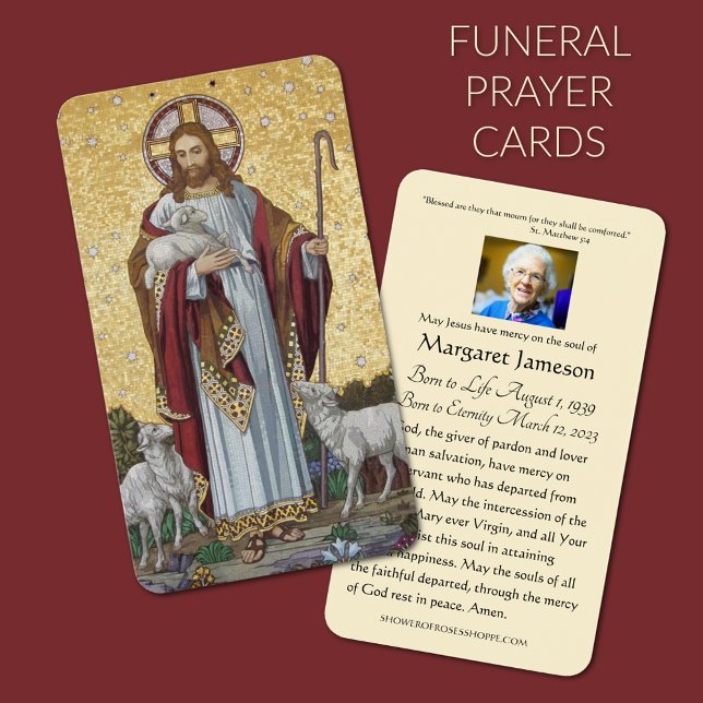 Cartes De Visite Jesus Good Shepherd Catholic Funeral Holy Card - (Christian Funeral Prayer Cards Jesus the Good Shepherd)
