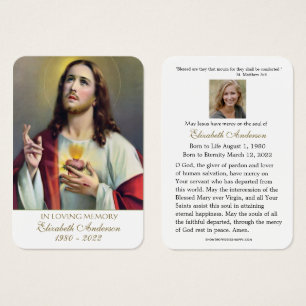 Cartes De Visite Jesus Sacred Heart Catholic Funeral  Holy Card 