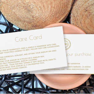 Cartes De Visite Jewelry Care Card Instructions avec logo White
