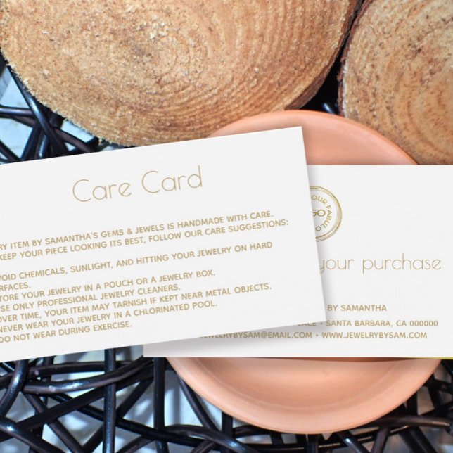 Cartes De Visite Jewelry Care Card Instructions avec logo White (Créateur téléchargé)