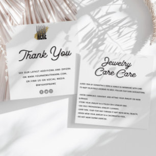 Cartes De Visite Jewelry Care Card Thank You avec logo