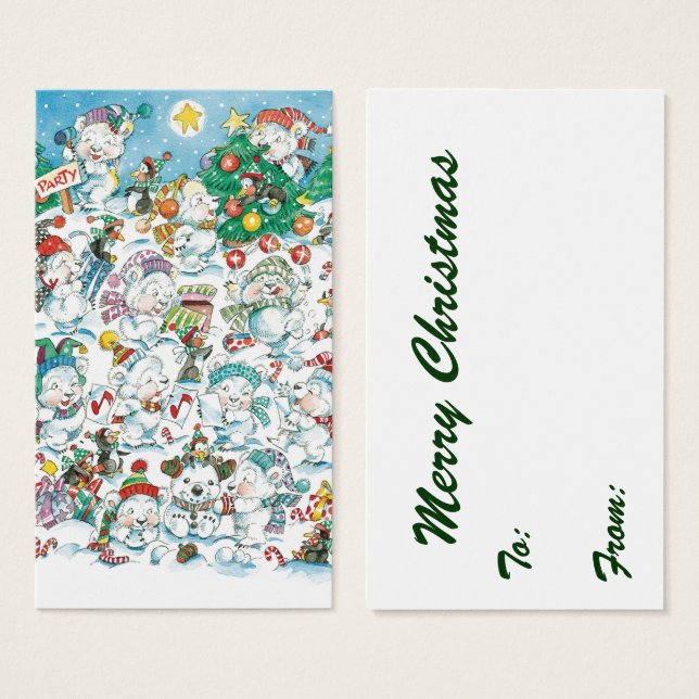 Cartes De Visite Joli caricature Noël Polaire Ours Penguin Party (Devant & derrière)