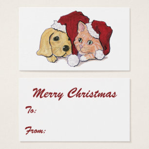 Cartes De Visite Joli chiot Labrador de Noël et chat tigré orange