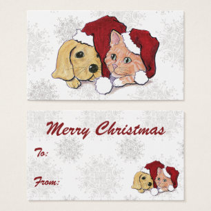 Cartes De Visite Joli chiot Labrador de Noël et chaton orange tigré