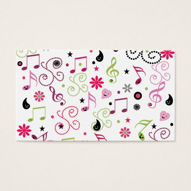 Cartes De Visite Jolie musique adorable notes fleurs (Devant)